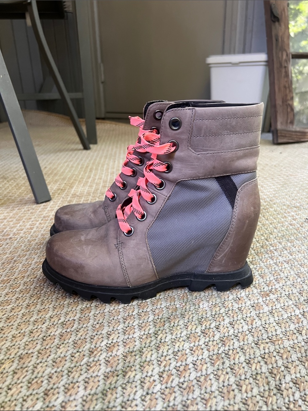SOREL Joan of Arc Wedge Boots with Pink Laces